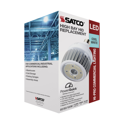 60/80/100 Wattage Selectable; LED; Hi-Bay; Type B; Ballast Bypass; Mogul Extended; 4000K; 100V-277V; 250W-300W Metal Halide Replacement