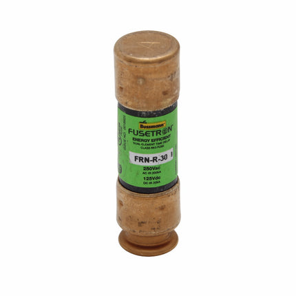 Eaton Bussmann series FRN-R fuse, 30 A, Dual, Class RK5, Non-indicating, Ferrule end x ferrule end, 8 sec at 500%, 20 kAIC at 125 Vdc,200 kAIC at 250 V, Standard, 250 V, 125 Vdc