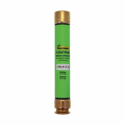 Eaton Bussmann series FRS-R fuse, 20 A, Dual, Class RK5, Non-indicating, Ferrule end x ferrule end, 10 sec at 500%, 20 kAIC at 300 Vdc,200 kAIC at 600 V, Standard, 600 V, 300 Vdc