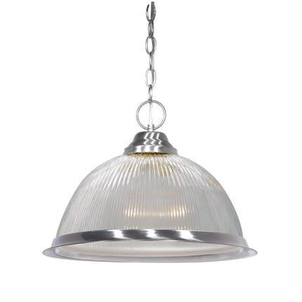 1 Light - 15" Pendant with Frosted Prismatic Glass - Brushed Nickel Finish