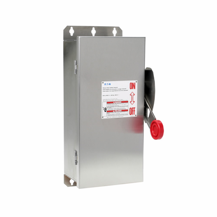 Eaton Enhanced visible blade single-throw safety switch, Corrosion resistant, 60 A, NEMA 4X, 304 stainless steel, Class H, Fusible with neutral, Three-pole, Four-wire, 600 V, Max Hp: 20, 25/ 30, 50 hp (1/3PH @480, 600 V), #14-#2 Cu/Al