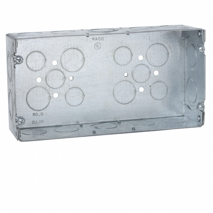 3-Gang Box, Welded, 2-1/2 in. Deep, Six 3/4 & 1 in. Concentric KO's, Six 1/2 in. KO's, and Twelve 3/4 in. KO's