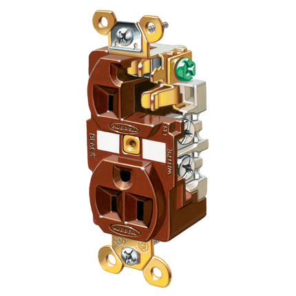 Straight Blade Devices, Receptacles, Duplex, Industrial Grade, 2-Pole 3-Wire Grounding, 15A 125V, 5-15R, Brown, Single Pack