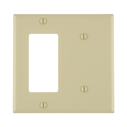 2-Gang 1-Blank 1-Decora/GFCI Device Combination Wallplate, Standard Size, Painted Metal, Strap Mount - Ivory