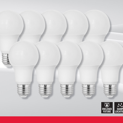 9 Watt A19 LED; 3000K; Medium base; 220 deg. Beam Angle; 10-Pack