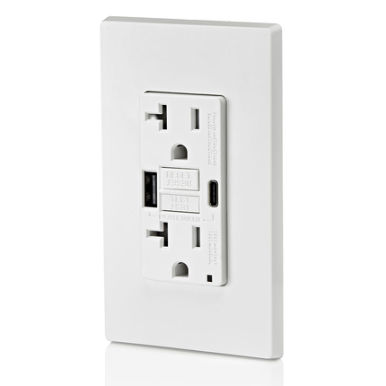 20A SmartlockPro® Self-Test GFCI Combination 24W(4.8A) Type A/C USB In-Wall Charger Outlet – White