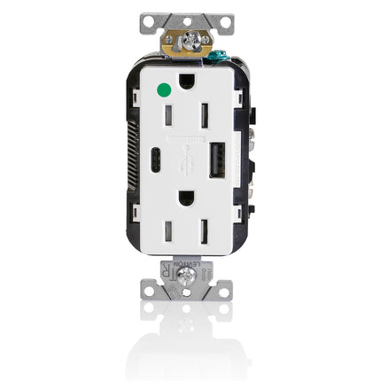 LEVITON T5633-HGW WH COMB DUP HG REC A-C USB CHRGR 15A125V