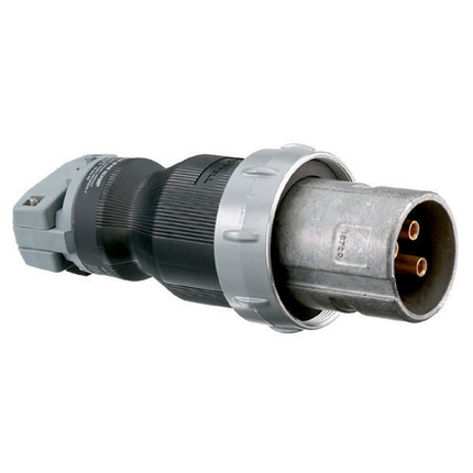 Heavy Duty Products, Insulgrip Pin and Sleeve Devices, Industrial Grade, Male, Plug, 60A 600V AC, 2-Pole 3-Wire Grounding Style 1, Terminal Screws, Gray and Black, Watertight