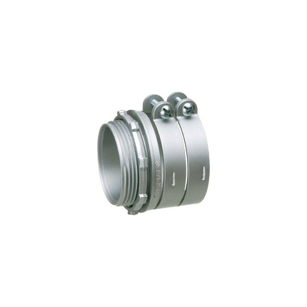 Zinc die-cast, two screw, 3-1/2" knockout squeeze connector with round end stop. For Flex, AC, MCI cable. Concrete tight when taped. End stop diameter: 3.478
