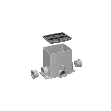 SIngle gang non metallic gangable floor box up to 3 gang. Rectangular. Includes (2) 1-1/4" plugs and a mud cover.