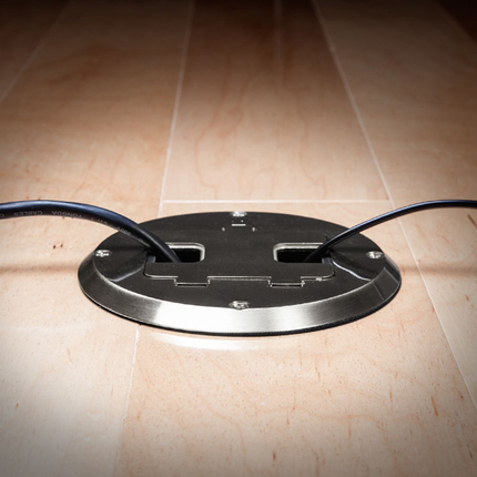 Single Gang Floor Box Kit with Recessed Duplex 15A TR Device and Adjustable Steel Box, Nickel Finish