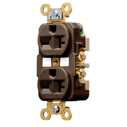 Straight Blade Devices, Receptacles, Duplex, Specification Grade, 2-Pole 3-Wire Grounding, 20A 250V, 6-20R, Brown, Single Pack