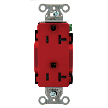 Straight Blade Devices, Decorator Duplex Receptacle, Commercial Grade, Smooth Face, 20A 125V, 2-Pole 3-Wire Grounding, 5-20R, Back and Side Wired Only, Red