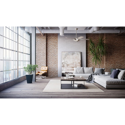 Five-blade 60" silver transitional indoor/outdoor smart ceiling fan.
