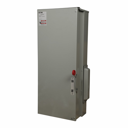 Eaton main fusible switch, 600A, Aluminum, NEMA 3R, Overhead, Class T, 100 kAIC, Four-wire, Three-phase, Barrier kits: 400A-800A fusible switches: Bottom feed-3MFSBBK, Top feed-3MFSTB, 120/208V, (2) #4 AWG-600 kcmil