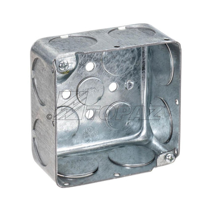 SOUTHWIRE D4455 4IN SQ BOX STL 2-1/8IN DP 1IN KO SPK