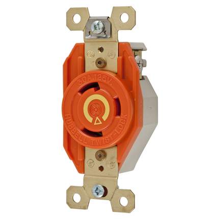 Locking Devices, Twist-Lock®, Isolated Ground Industrial, Flush Receptacle, 30A 125V, 2-Pole 3-Wire Grounding, L5-30R, Screw Terminal, Orange