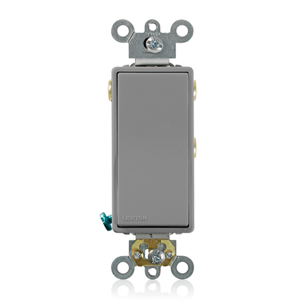 15 Amp, 120/277 Volt, Decora Plus Rocker Double-Throw Ctr-OFF Momentary Contact Single-Pole AC Quiet Switch, Commercial Spec Grade, Self Grounding, Back &amp; Side Wired, - Gray