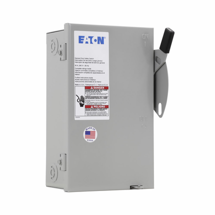 Eaton General duty non-fusible safety switch, single-throw, 30 A, NEMA 1, Indoor, Painted steel, Two-pole, Two-wire, 240 V