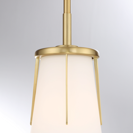 Serene; 1 Light; Mini Pendant; Natural Brass Finish with Satin White Glass