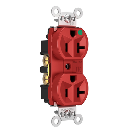 20A 125V Hospital-Grade Tamper-Resistant Compact Duplex Receptacle, Back and Side Wire, Red