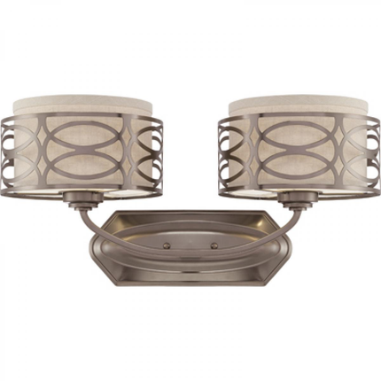 Harlow - 2 Light Vanity with Khaki Fabric Shades - Hazel Bronze Finish