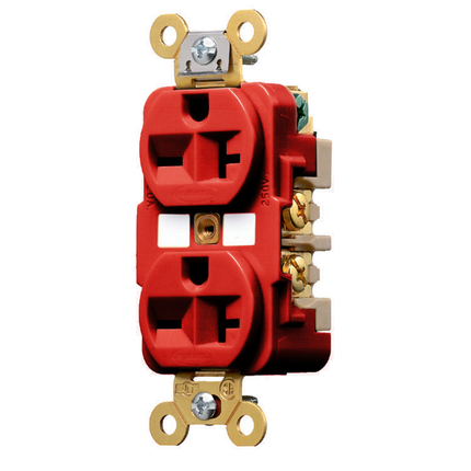 Straight Blade Devices, Receptacles, Duplex, Specification Grade, 2-Pole 3-Wire Grounding, 20A 250V, 6-20R, Red, Single Pack