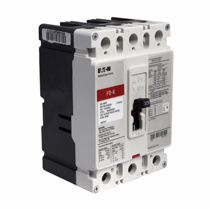 Eaton Series C complete molded case circuit breaker, F-frame, FD, Complete breaker, Fixed thermal, Fixed magnetic trip type, Three-pole, 225 A, 600 Vac, 250 Vdc, 65 kAIC at 240 Vac, 35 kAIC at 480 Vac