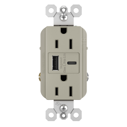 radiant® 15A Tamper-Resistant USB Type A/C Outlet, Nickel