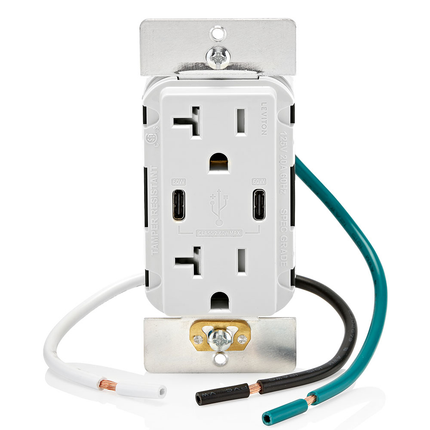 60W (6A) USB Dual Type-C/C Power Delivery Wall Outlet Charger with 20A Tamper-Resistant Outlet