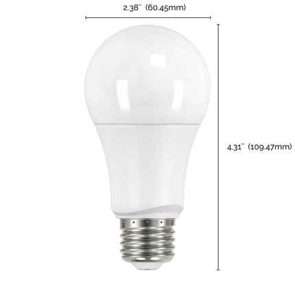 9.5 Watt; A19 LED; Frosted; 3000K; Medium base; 220 deg. Beam Angle; 120 Volt; Non-Dimmable; 4-Pack