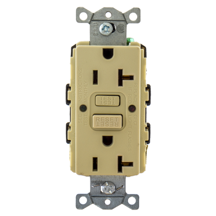 Power Protection Devices, Receptacle, Self Test, GFCI, 20A 125V, 2-Pole 3-Wire Grounding, 5-20R, Ivory
