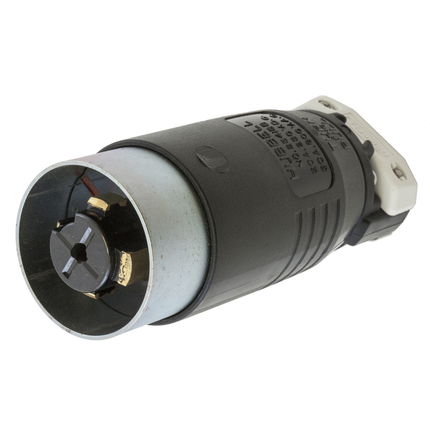 Locking Devices, Hubbellock, Industrial, Steel Shroud, Male Plug, 30A 600V AC, 20A 250V DC, 4-Pole 5-Wire Grounding, Non NEMA, Screw Terminal, Black/White