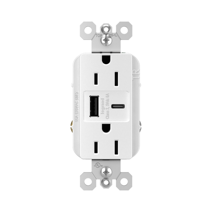 radiant® 15A Tamper-Resistant Ultra-Fast USB Type A/C Outlet, White
