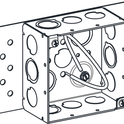 4" SQUARE, 2-1/8" DEEP BOX WITH MKO, 10" PIGTAIL AND BACK MOUNTING PLATE