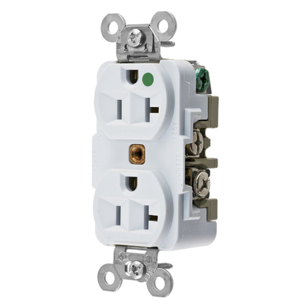 Straight Blade Devices, Receptacles, Duplex, Hospital Grade, 2-Pole 3-Wire Grounding, 20A 125V, 5-20R, White, Single Pack