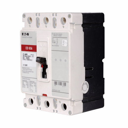 Eaton Series C complete molded case circuit breaker, F-frame, ED, Complete breaker, Fixed thermal, fixed magnetic trip type, Three-pole, 225A, 240 Vac, 125 Vdc, 65 kAIC at 240 Vac, Line and load, 50/60 Hz