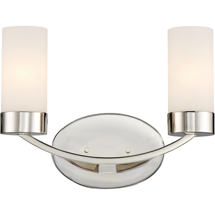 Denver - 2 Light Vanity with Satin White Glass - Polished Nickel Finish