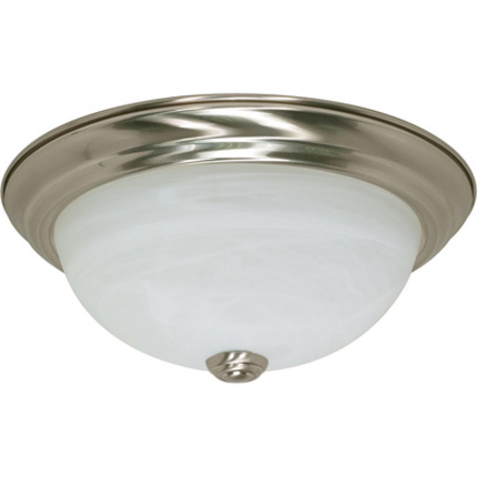 2 Light - 11" Flush with Alabaster Glass - Brushed Nickel Finish