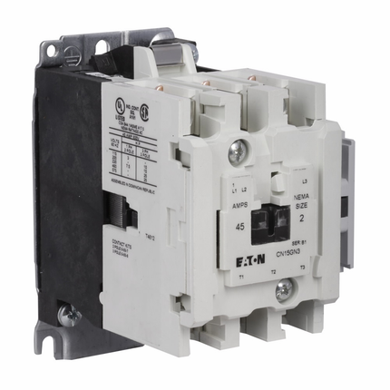 Eaton Freedom NEMA motor control contactor, NEMA Freedom Series Non-Reversing contactor, 3 hp at 115V, 7-1/2 hp at 230V, 10 hp at 208V, 15 hp at 240V, 25 hp at 480,600V maximum horsepower, 120V/60 Hz, 45A, Four-pole, Size 2