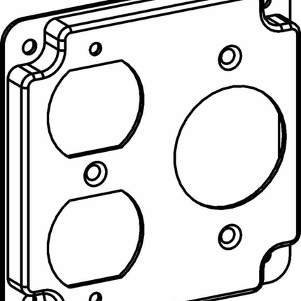 RAISED 1/2", 4" SQUARE (4S) DUPLEX/SINGLE RECEPTACLE INDUSTRIAL COVER WITH CRUSHED CORNER