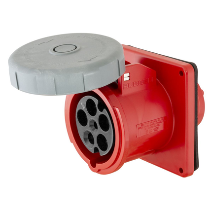 Heavy Duty Products, IEC Pin and Sleeve Devices, Industrial Grade, Female Receptacle, 30A 3-Phase Wye 277/480V AC, 4-Pole 5-Wire Grounding, Terminal Screws, Red, Watertight