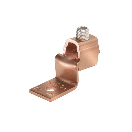 Copper Terminal, Offset Tongue, 1 Hole, 2-1/0 AWG (Str), 1/4" Stud, 1 Screw