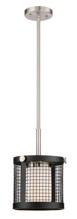 Pratt - 1 Light Mini Pendant with White Glass - Black Finish with Brushed Nickel Accents