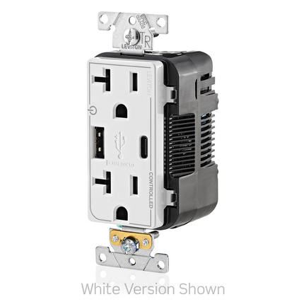 Dual Marked “Controlled” Tamper-Resistant USB Receptacle, Type A/C, 20 Amp 125 Volt, Black
