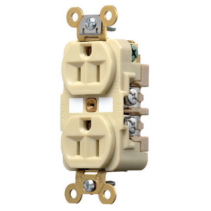 Straight Blade Devices, Receptacles, Duplex, Industrial Grade, 2-Pole 3-Wire Grounding, 15A 125V, 5-15R, Ivory, Single Pack