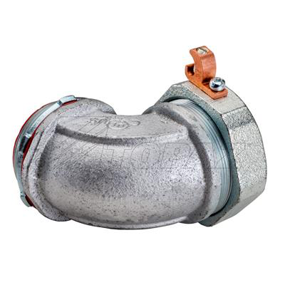 90° Liquidtight Connector with Copper Grounding Lug 1"