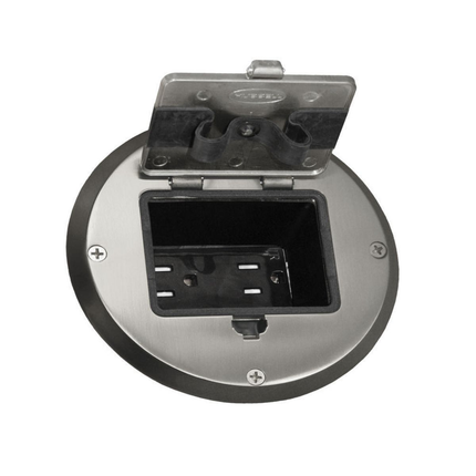 Single Gang Floor Box Kit with Recessed Duplex 15A TR Device and Adjustable Steel Box, Nickel Finish