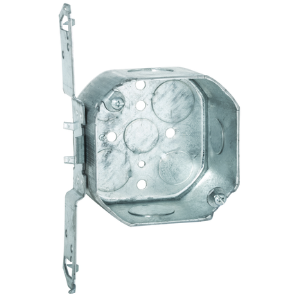 4 in. Octagon Box, Drawn, 2-1/8 in. Deep, Four 1/2 & Four 3/4 in. KO's, TS Bracket