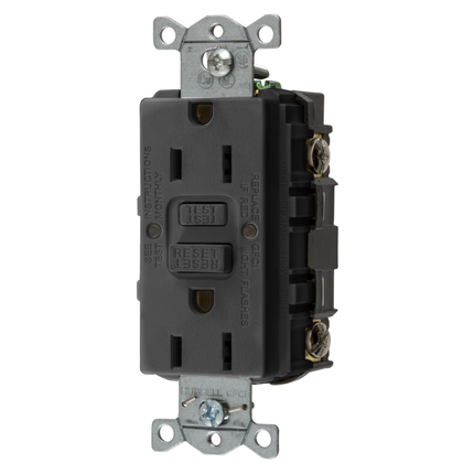 Power Protection Devices, Receptacle, Self Test, GFCI, 15A 125V, 2-Pole 3-Wire Grounding, 5-15R, Black